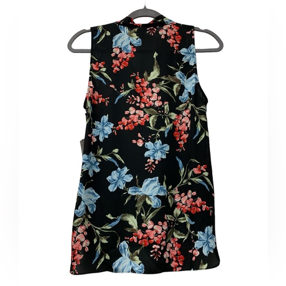 New! Vince Camuto floral chiffon sheer sleeveless v-neck blouse, black, small - Picture 2 of 7